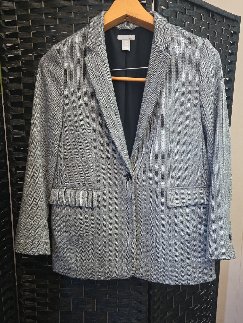 H&M Women's Medium Gray Herringbone Blazer